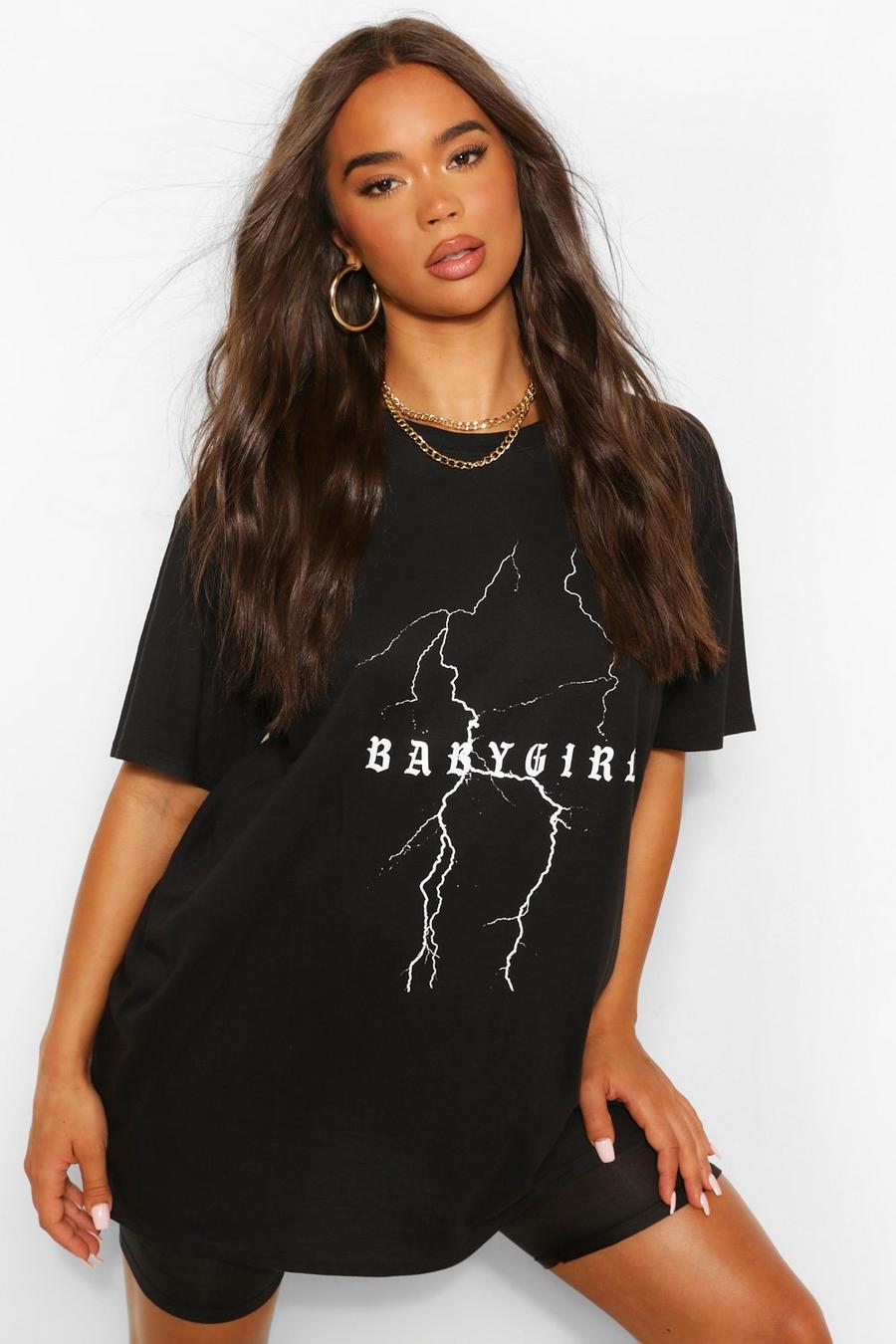 Black "Babygirl" Oversize t-shirt med blixtar image number 1