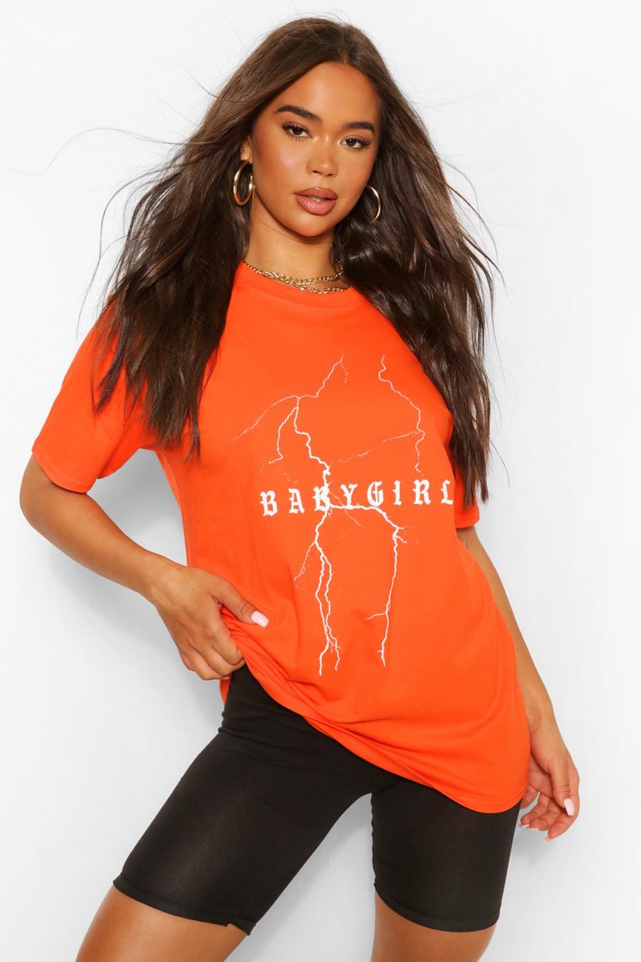 Orange "Babygirl" Oversize t-shirt med blixtar image number 1