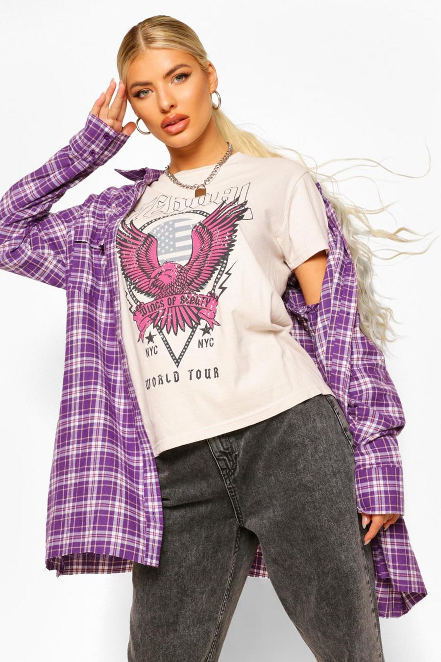 T-shirt effetto lavato con scritta “Eternal Eagle Rock” , Pietra image number 1