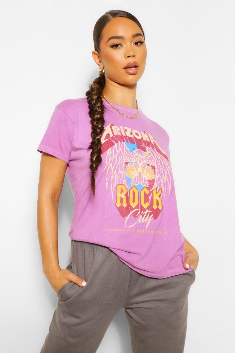 Mauve "Arizona Rock" T-shirt med tvättad effekt och slogan image number 1