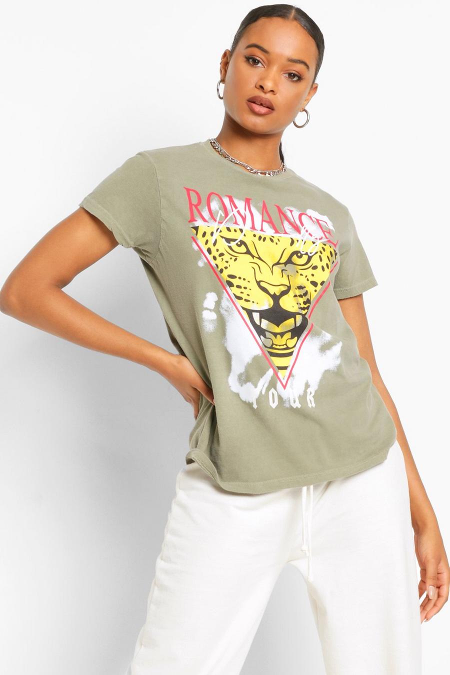 "Romance" T-shirt med tvättad effekt och tiger image number 1
