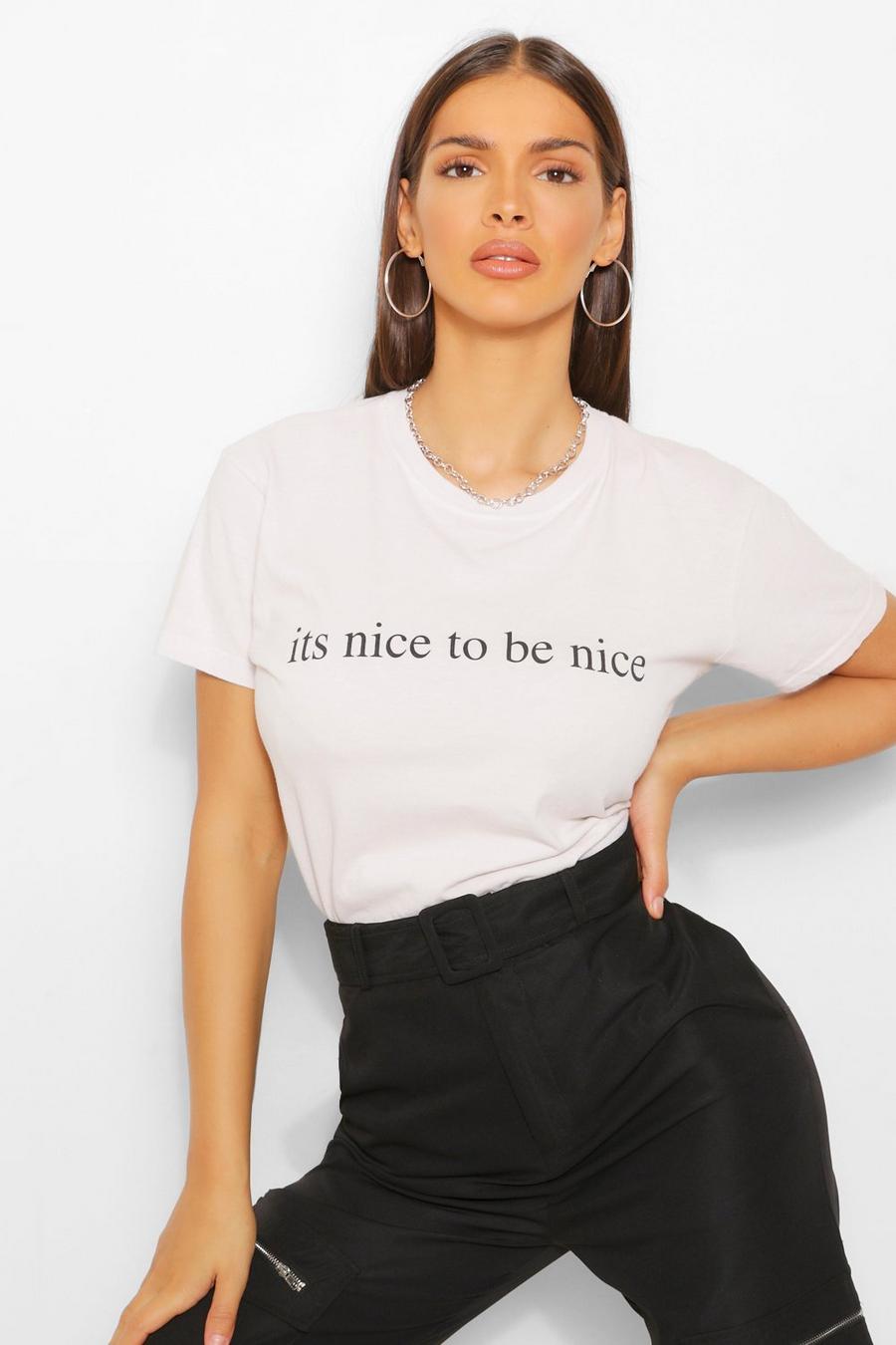 Ausgewaschenes T-Shirt mit „It‘s Nice To Be Nice“-Slogan, Stone image number 1