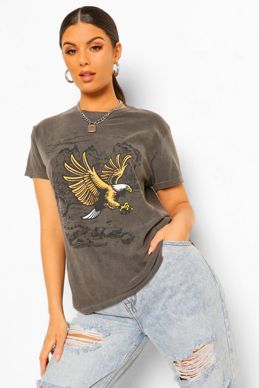 Ausgewaschenes T-Shirt mit „Eagle“-Slogan , Anthrazit image number 1