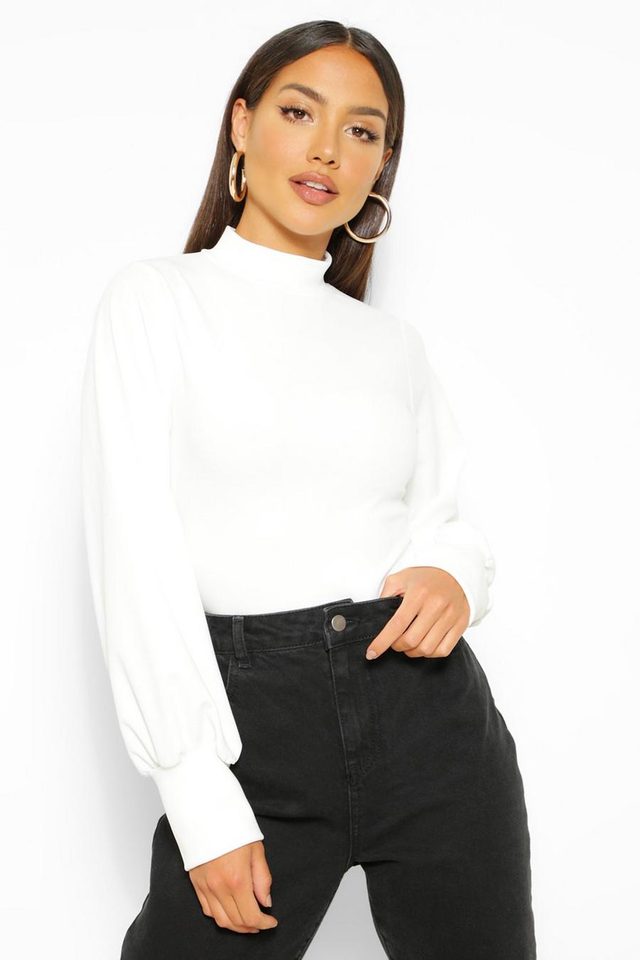 Ivory Crepe High Neck Oversized Sleeve Top image number 1