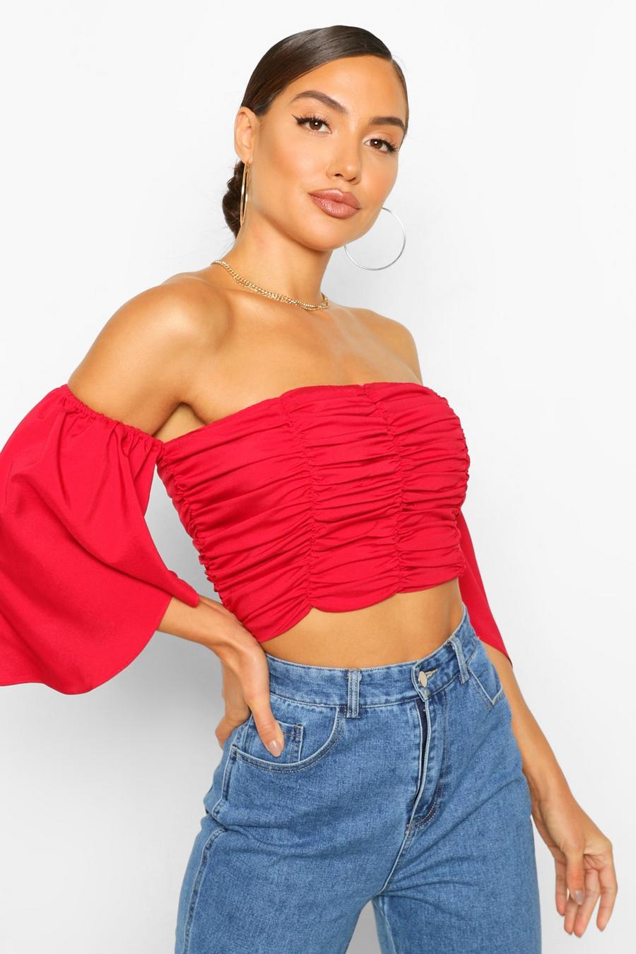 Red Rynkad off shoulder-topp image number 1