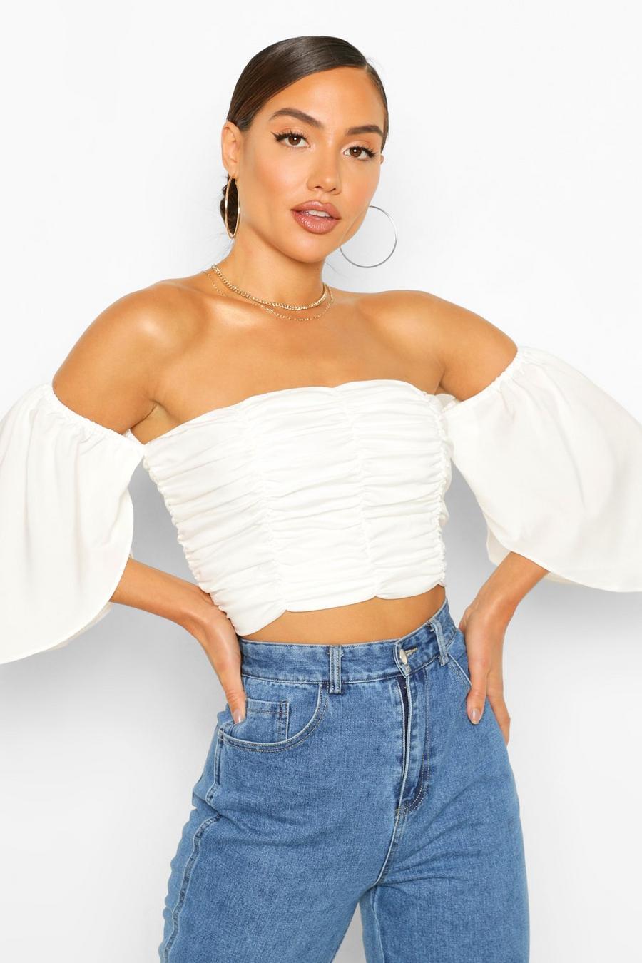 White Rynkad off shoulder-topp image number 1