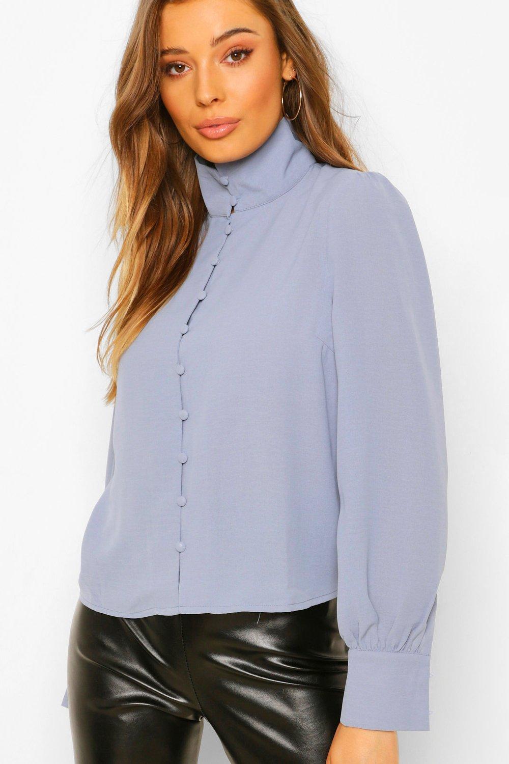 Blue high neck blouse 2025