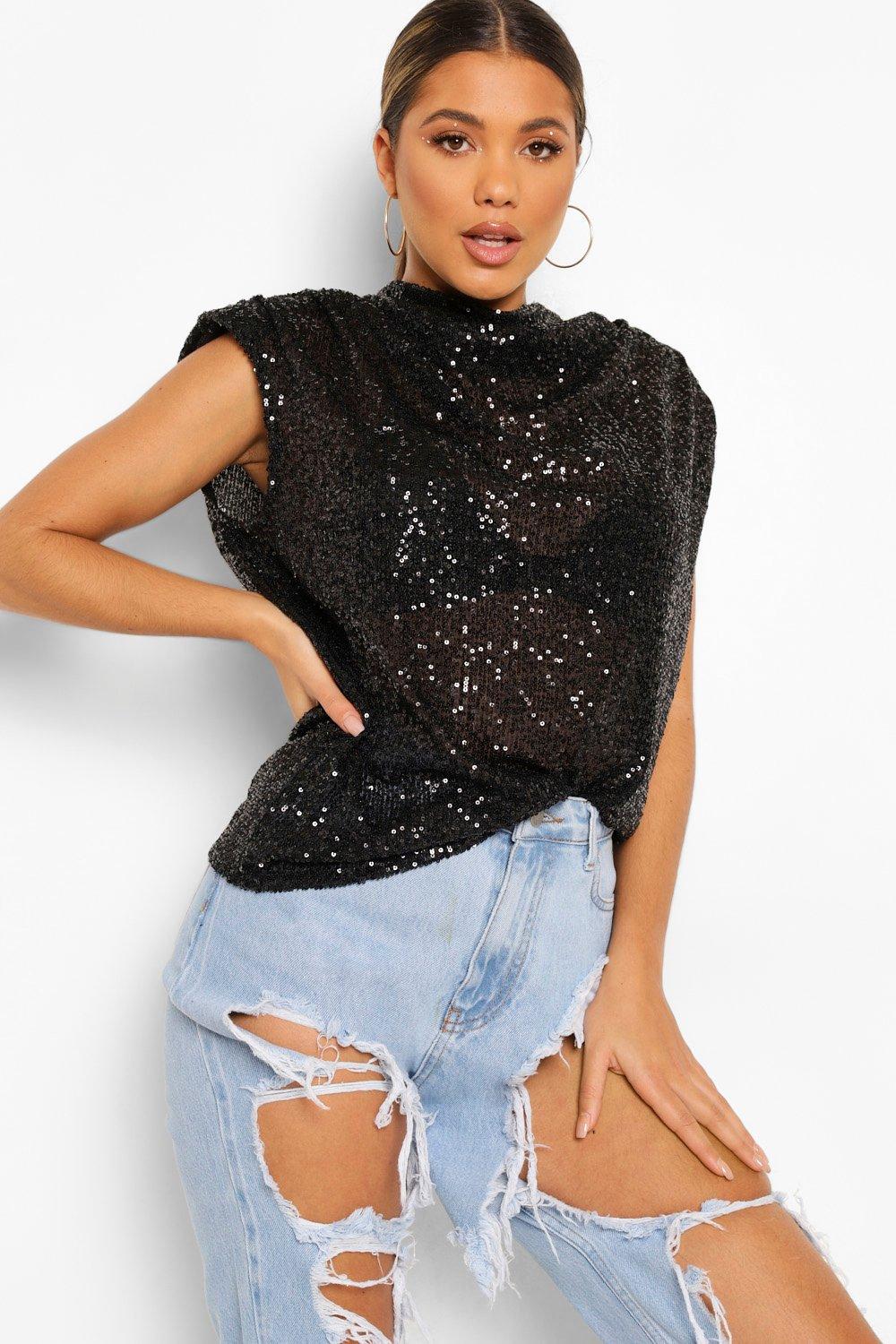 Cowl neck hot sale sparkly top