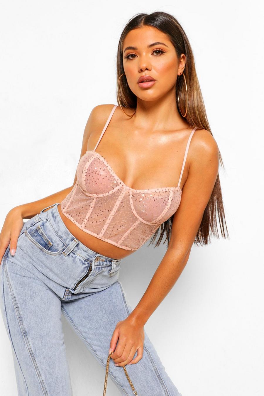 Nude Sequin Cupped Bralet image number 1