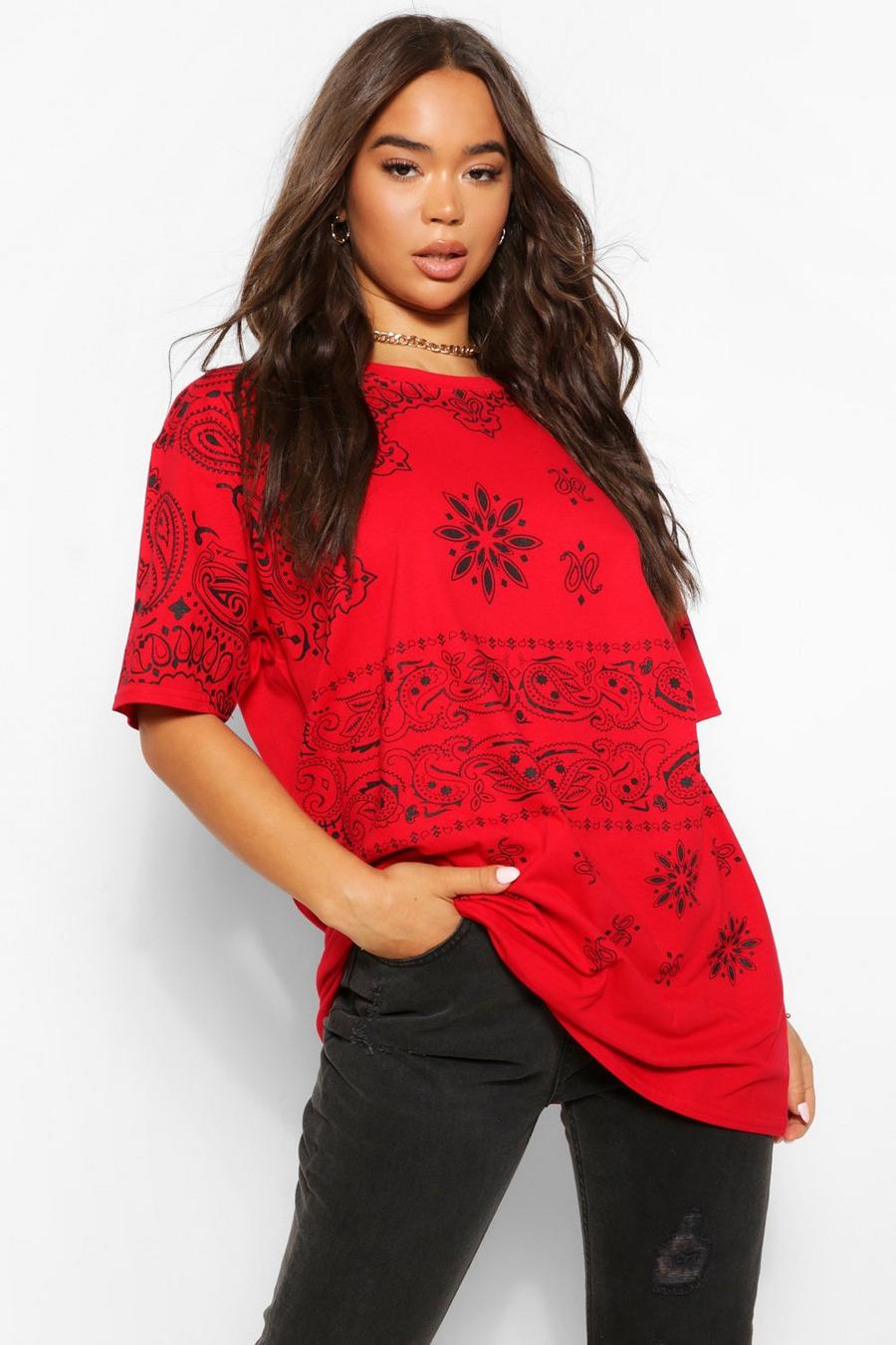 T-shirt oversize con stampa a bandana , Rosso image number 1