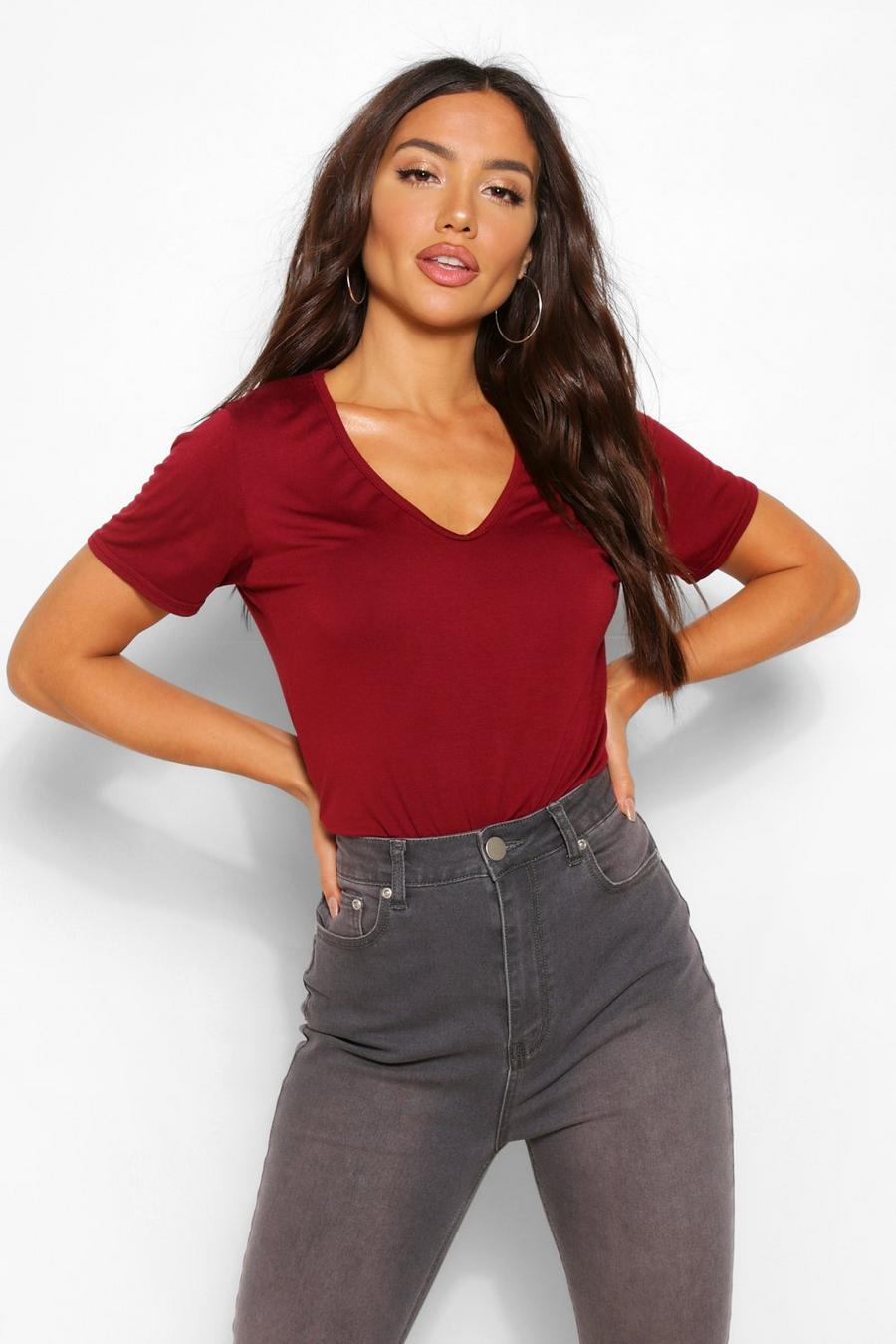 Wine Basic Super Soft V Neck T-Shirt image number 1