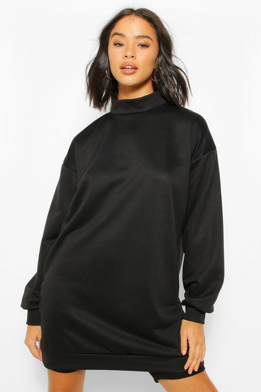 Hochgeschlossenes Oversize Sweatshirt-Kleid, Schwarz image number 1