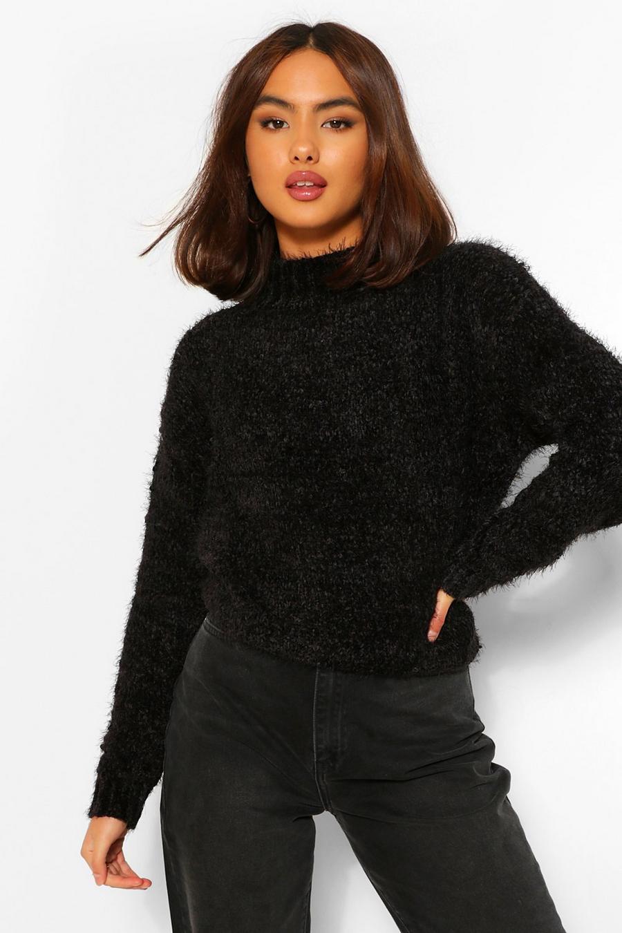 Black Fluffy Knit Sweater image number 1