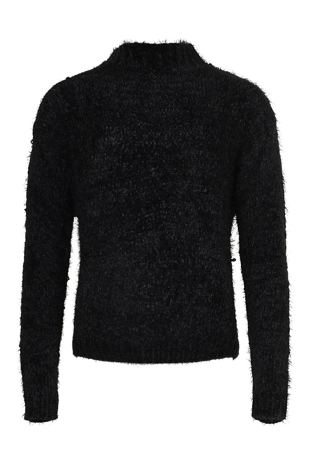 Black fluffy sweater women's sale