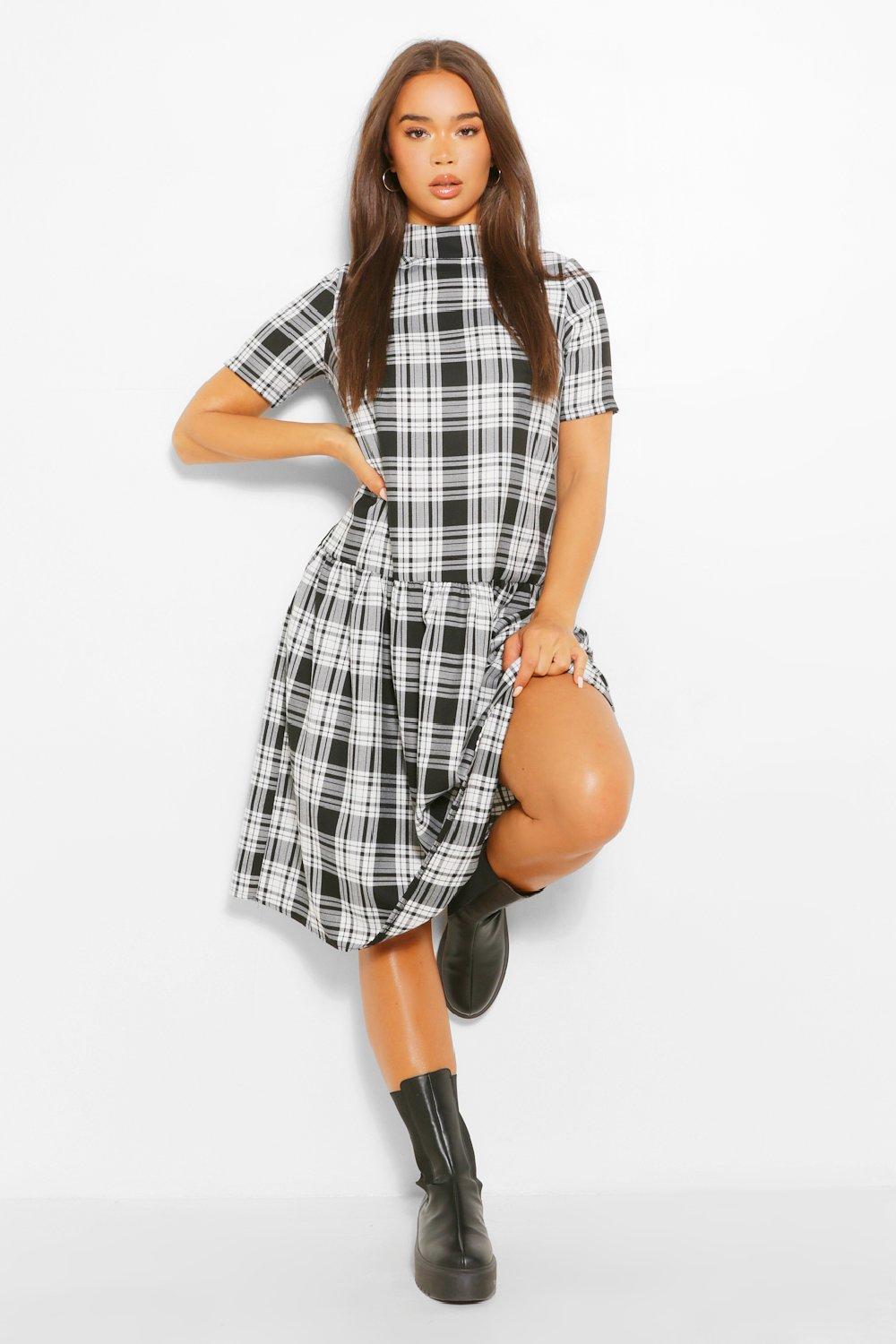 checked smock dress