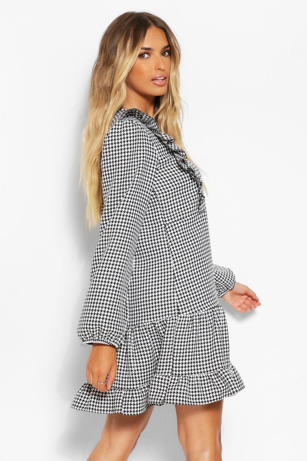 Boohoo dogtooth hot sale dress