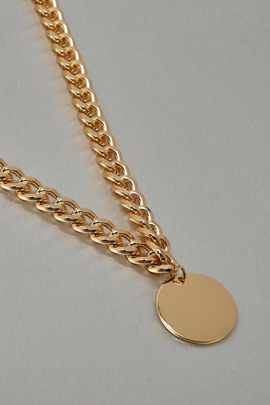 זהב שרשרת צ'וקר חוליות עם תליון מטבע ממתכת ממוחזרת  image number 1