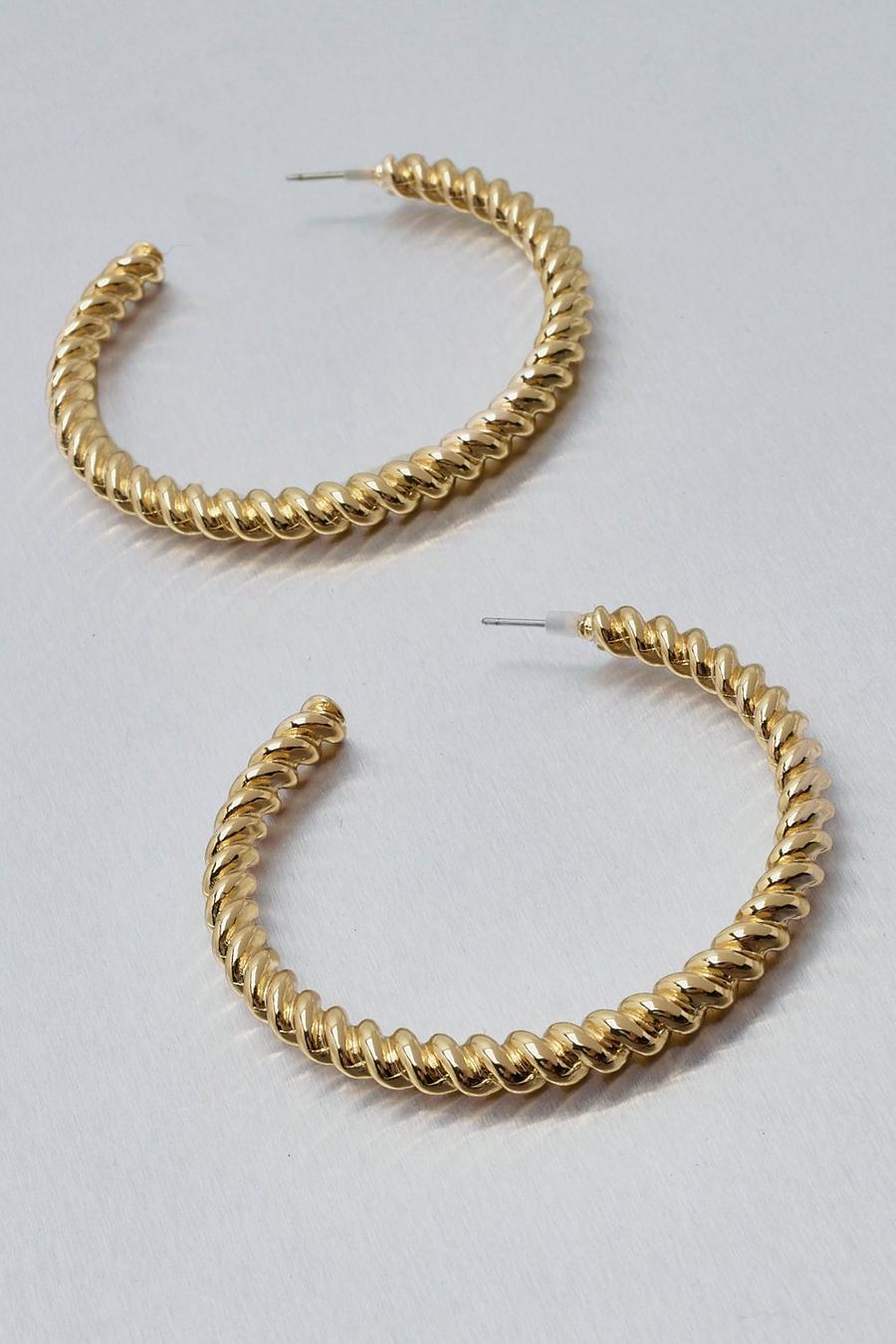 Gold Metal 6cm Twisted Hoop Earrings image number 1