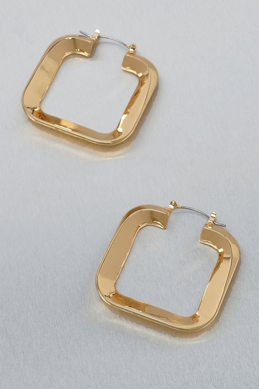 Gold metallic Recycled Metal Mini Square Hoop Earrings image number 1