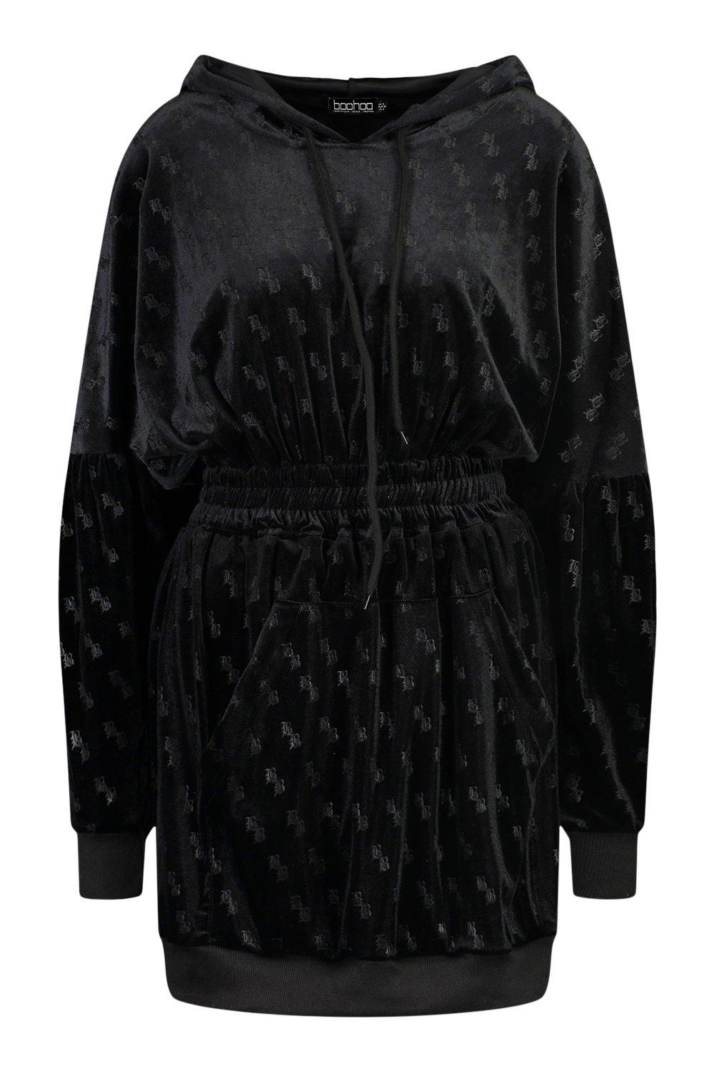 B Embossed Velour Hooded Sweater Dress