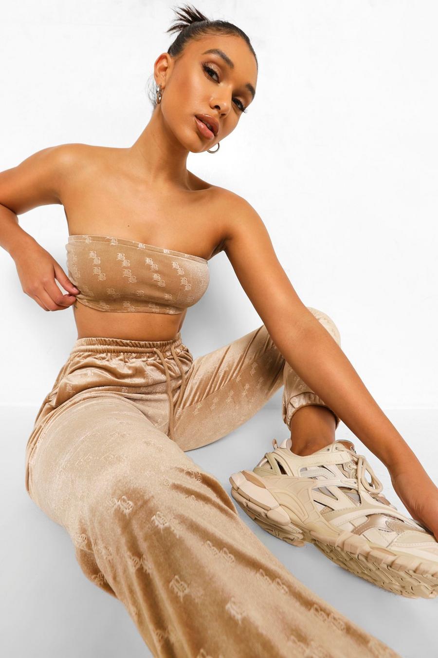 Champagne B Embossed Velour Tube Top image number 1