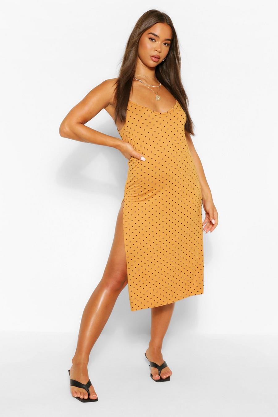 Mustard Pin Spot Midi Slip Dress image number 1