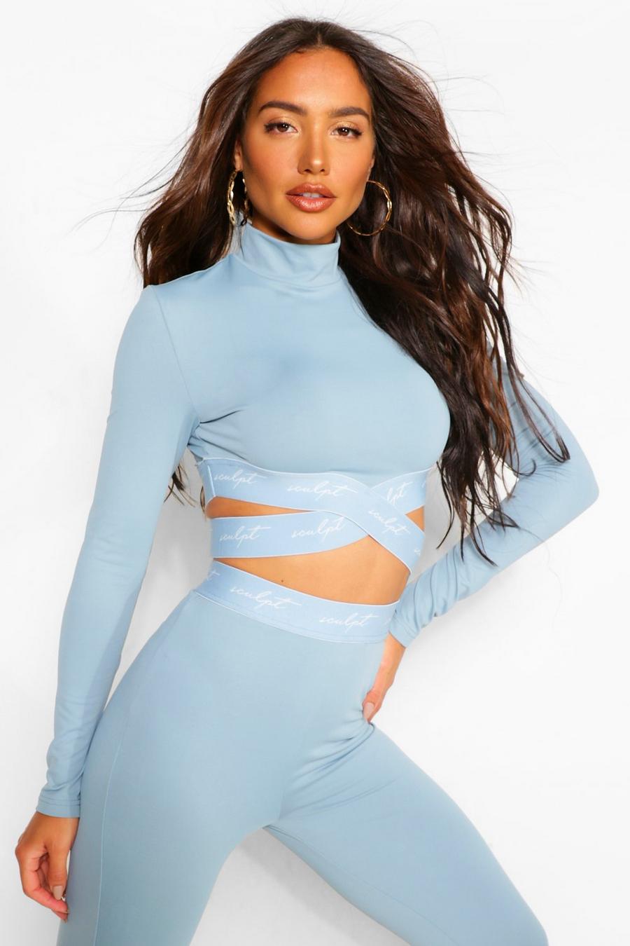 Dusty blue Sculpt Elastic Tape High Neck Top image number 1