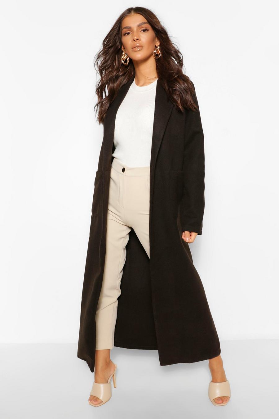 Black Maxi Length Wool Look Coat image number 1
