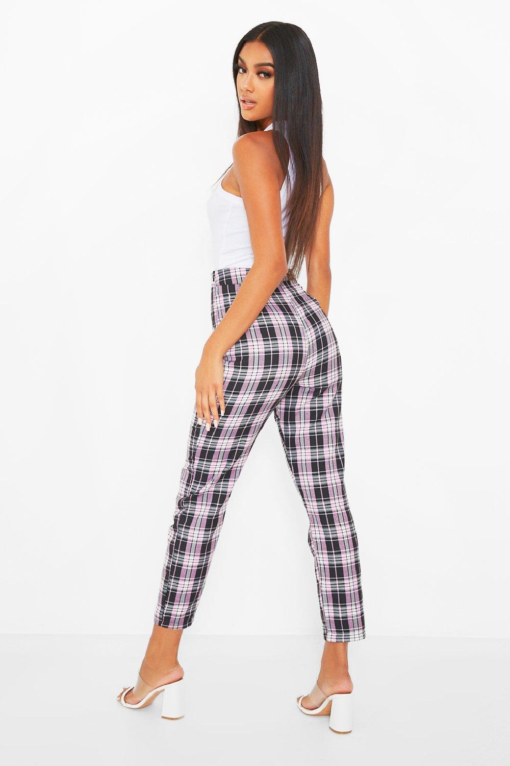 Checkered on sale trousers boohoo