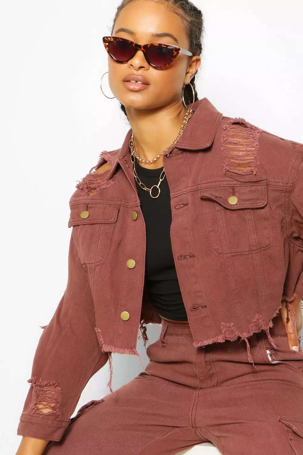 Burgundy cropped outlet denim jacket