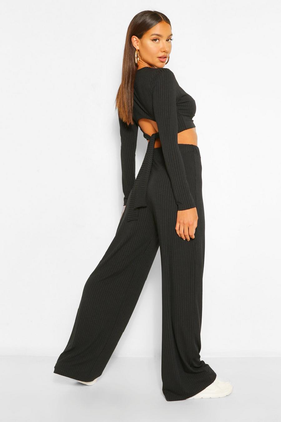 Rib Tie Back Top And Wide Pants Co-Ord image number 1