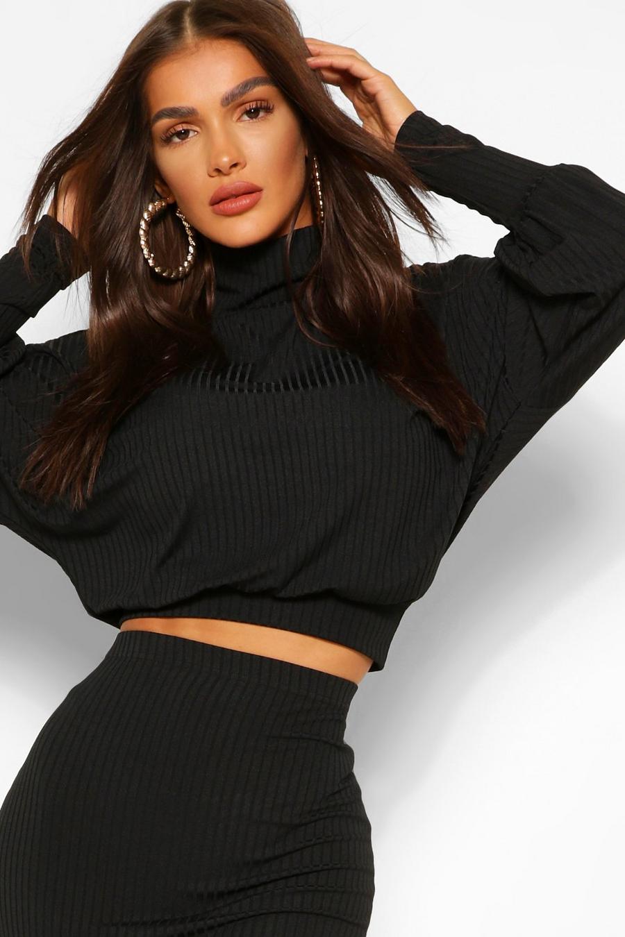 Rib Roll Neck Jumper and Midi Skirt Co-ord image number 1