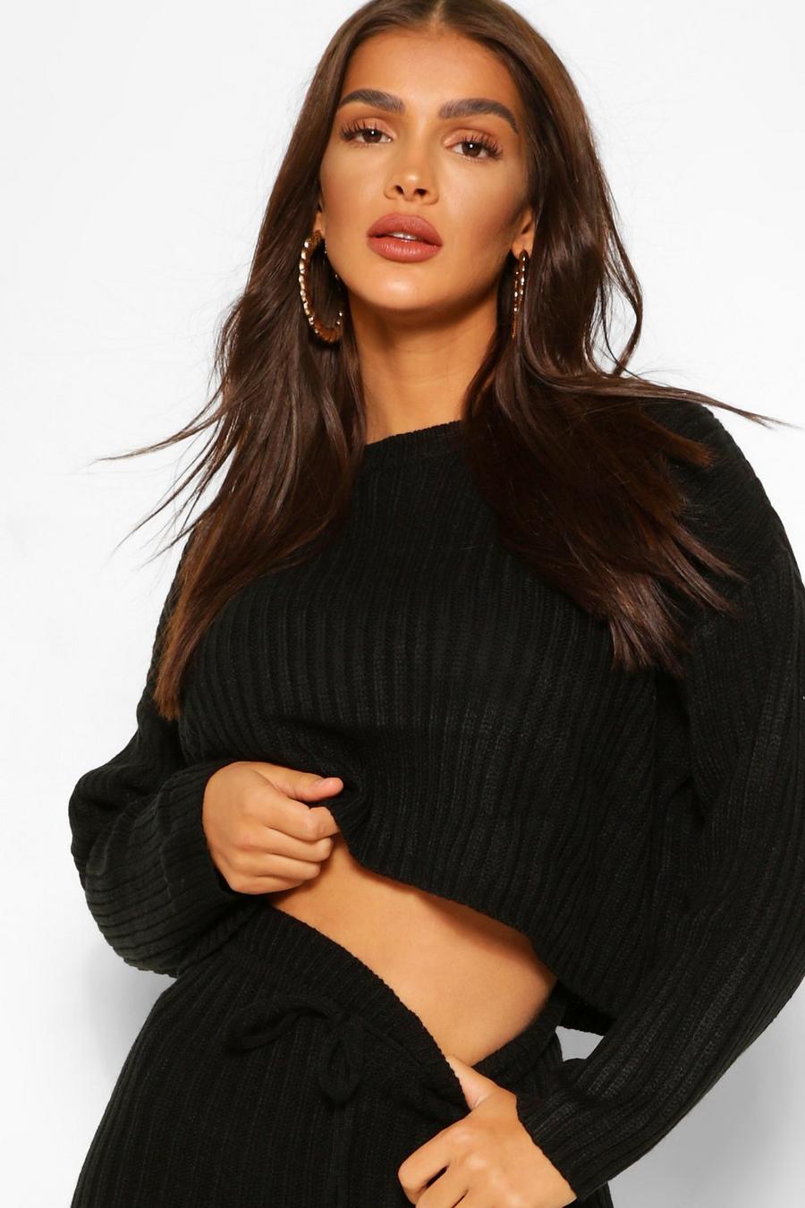 Black Knitted Rib Blouson Jumper and Legging Co-ord image number 1