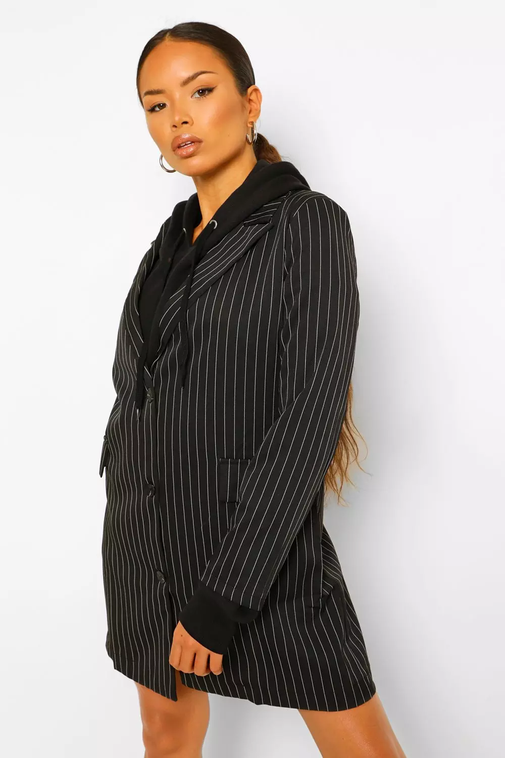 Black pinstripe hot sale blazer dress