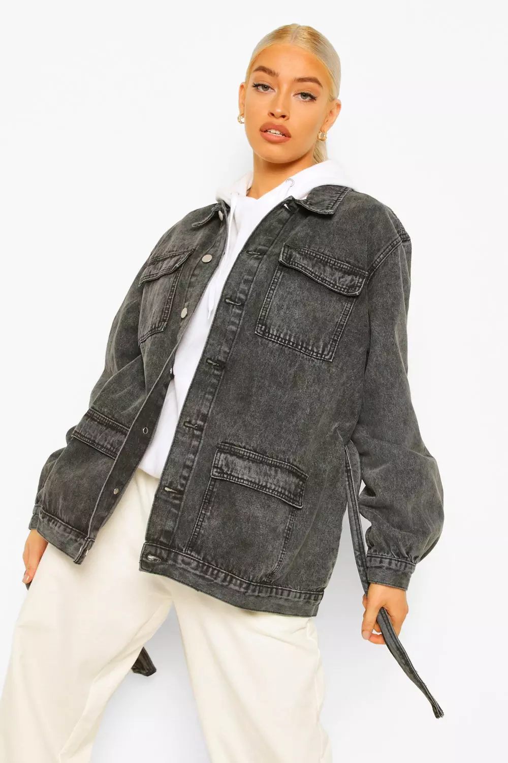 Belted denim cheap jacket