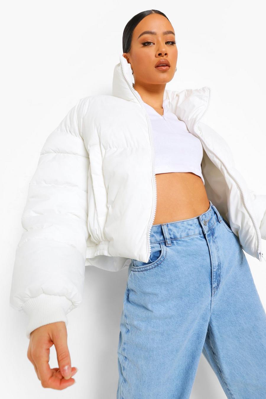 White Funnel Neck Puffer Jacket image number 1