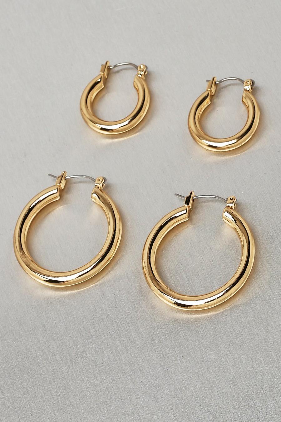 Confezione da 2 paia di orecchini a cerchio spessi in metallo , Oro image number 1