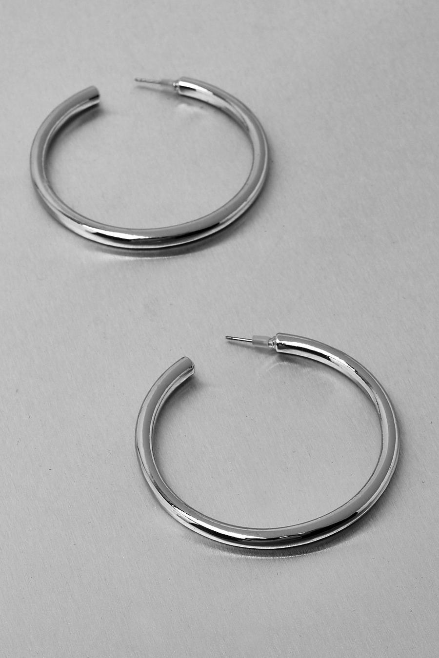 Silver Metal 6cm Chunky Hoop Earring image number 1