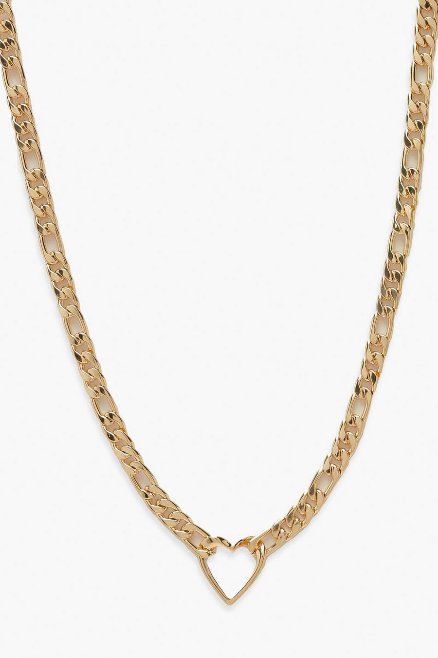 Gold Curb Chain With Heart Link image number 1