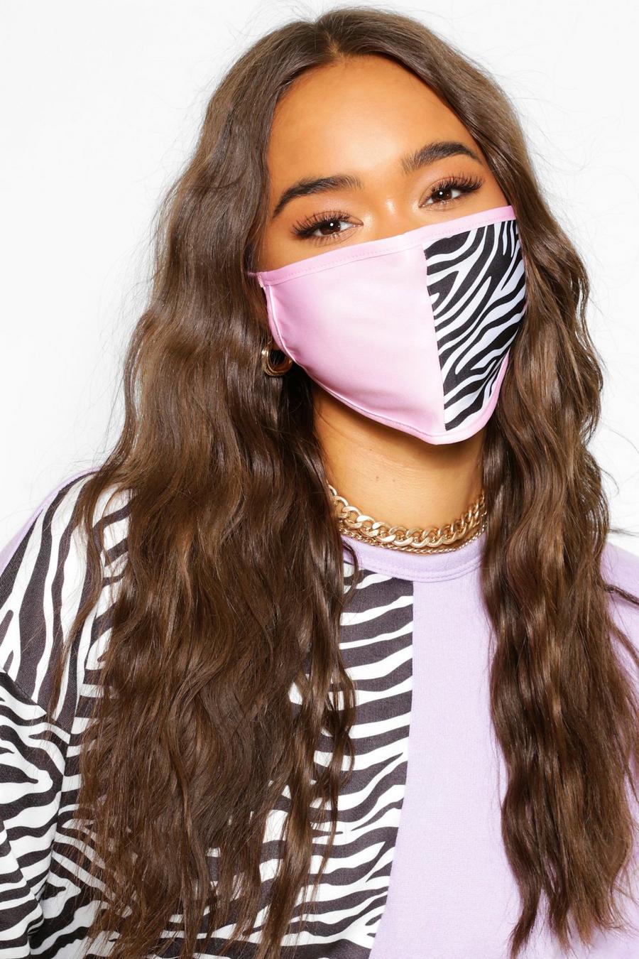 Pink Zebra Color Block Fashion Face Mask image number 1