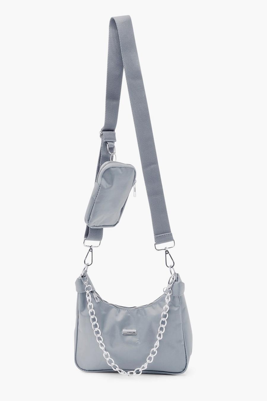 Vielseitige Cross-Body-Tasche aus Nylon mit reflektierendem Rand , Grau image number 1