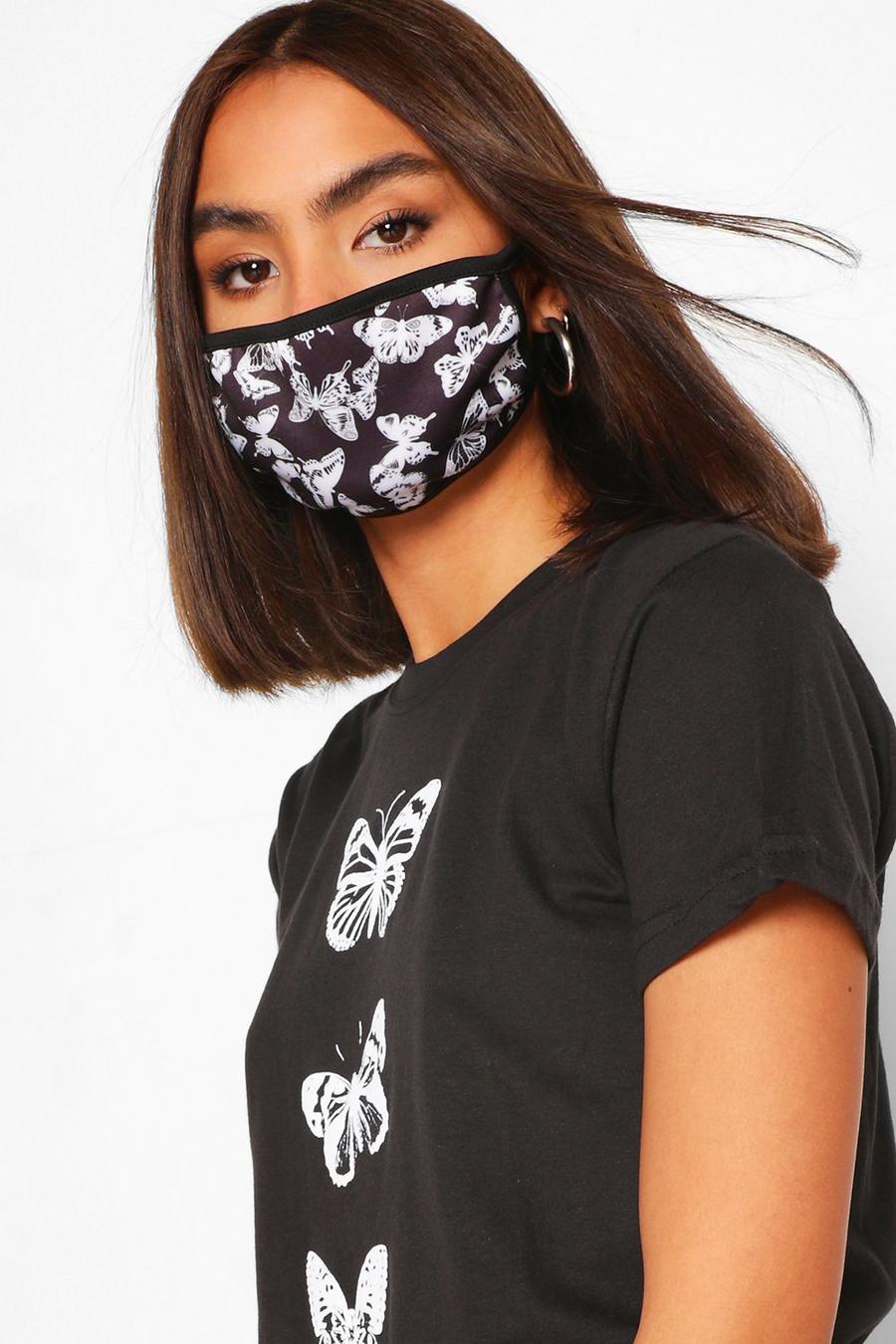Fashion-Gesichtsmaske mit Schmetterlings-Print, Schwarz image number 1