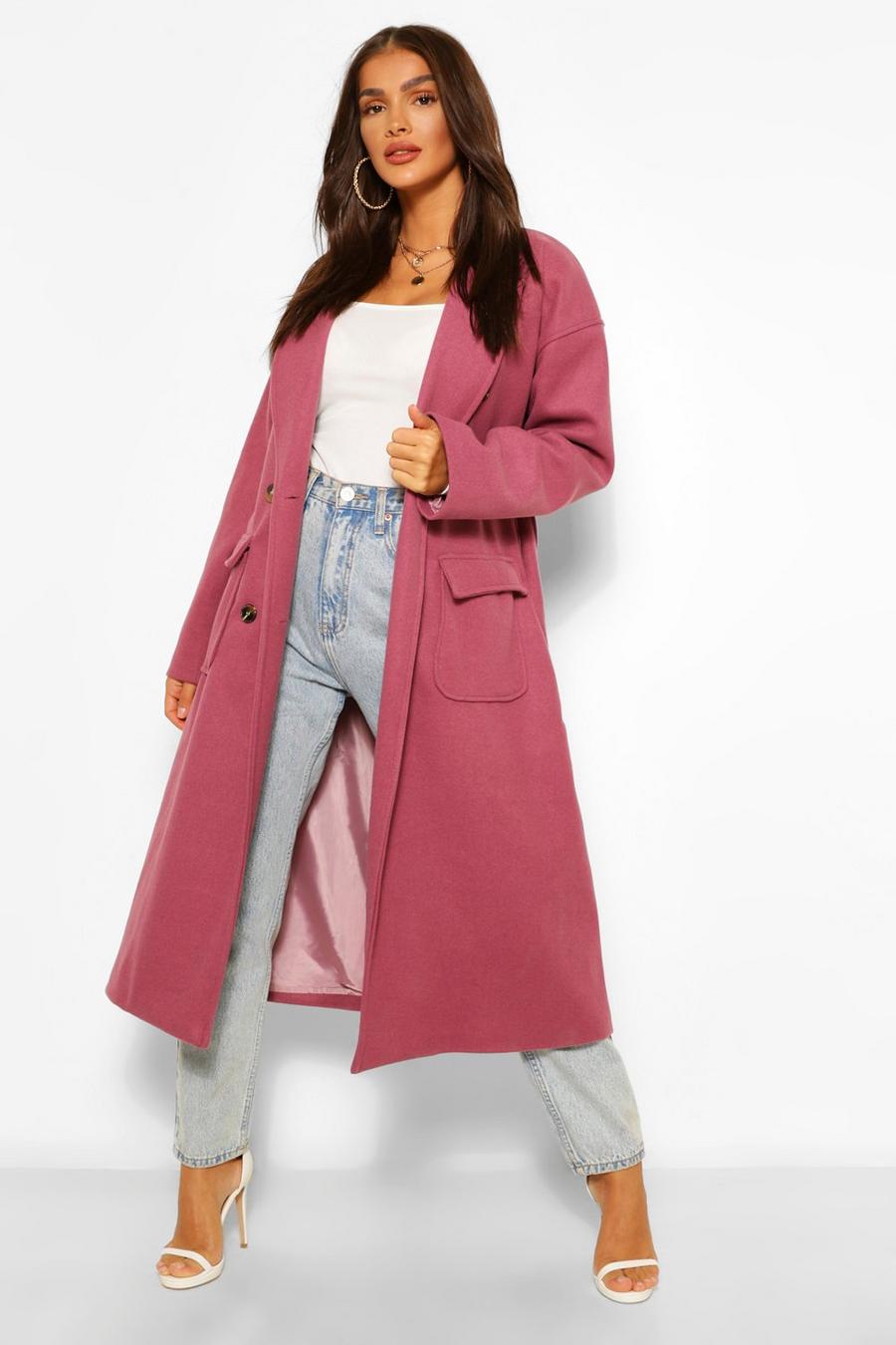 Plum Double Breasted Belted Wool Look Coat image number 1