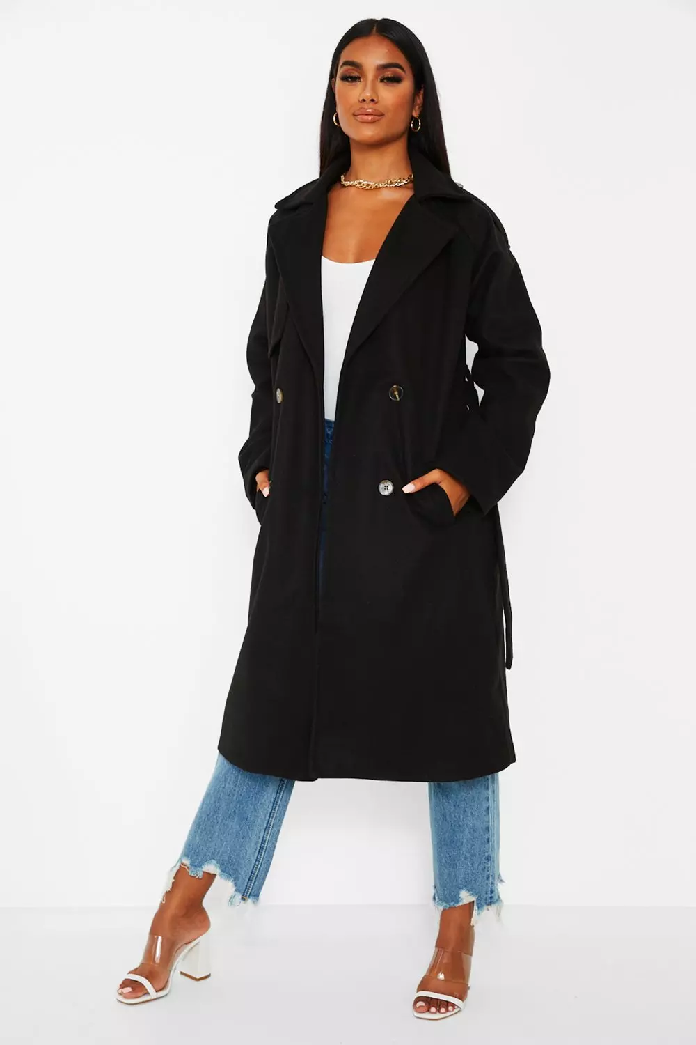 Boohoo belted trench clearance coat