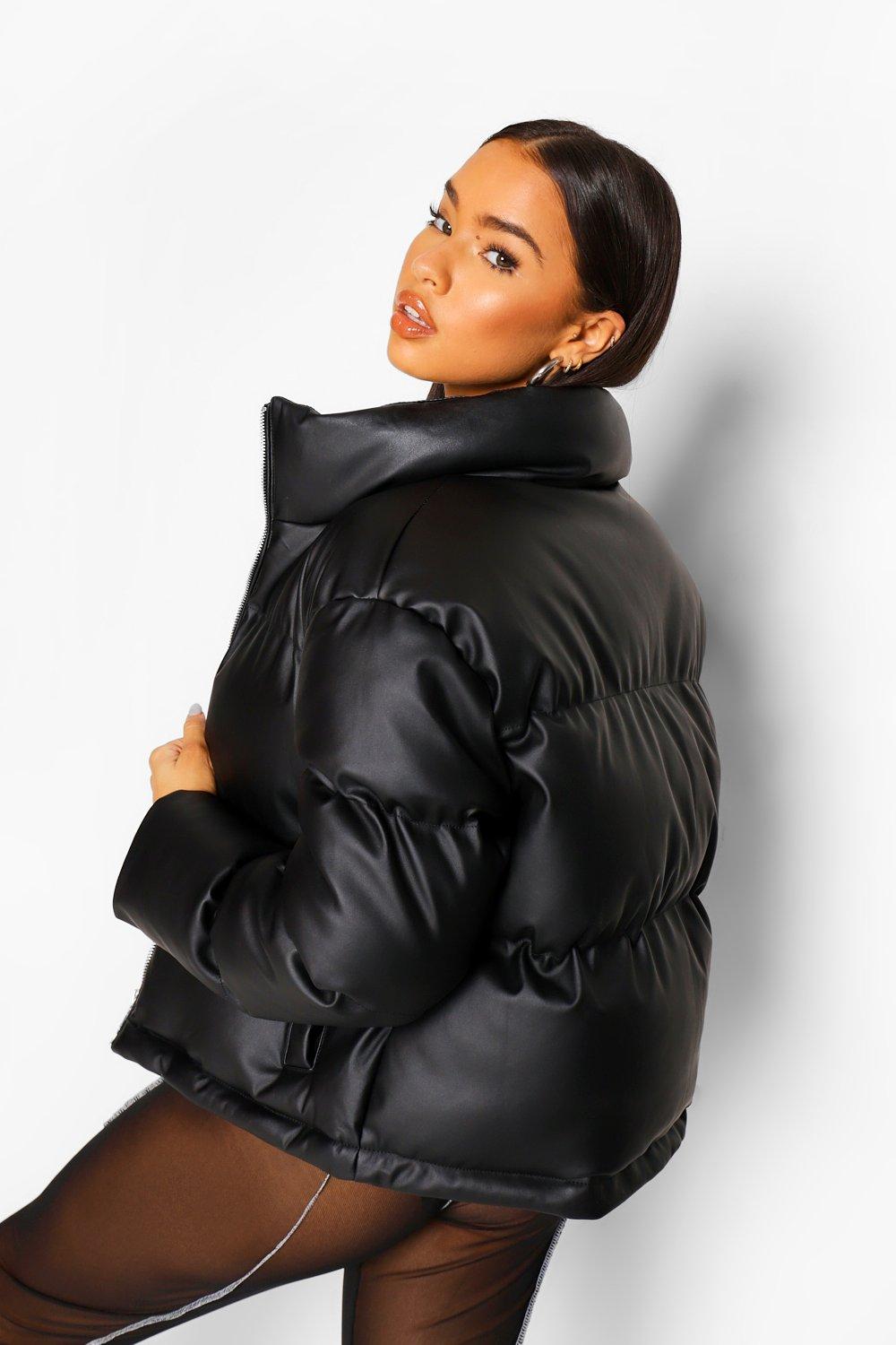 Faux Leather Puffer Jacket