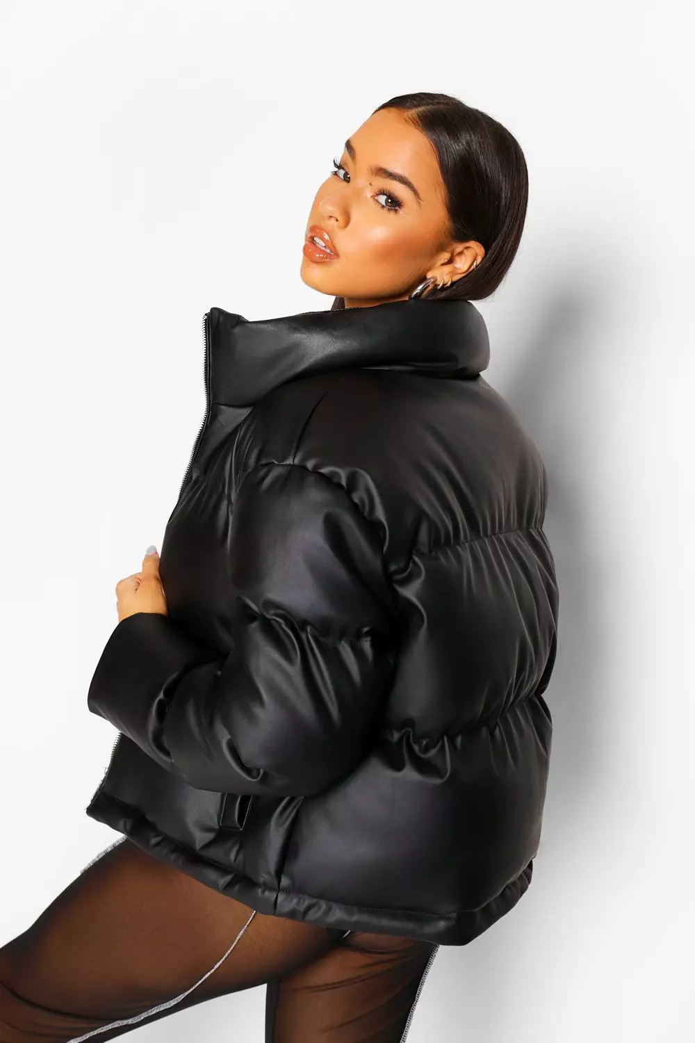 Faux leather 2024 puffer coat