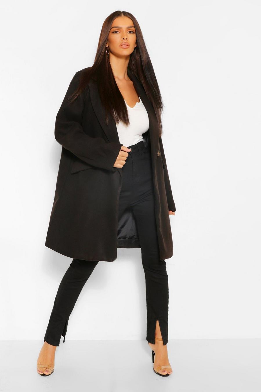 Manteau ajusté effet laine avec poches, Black image number 1