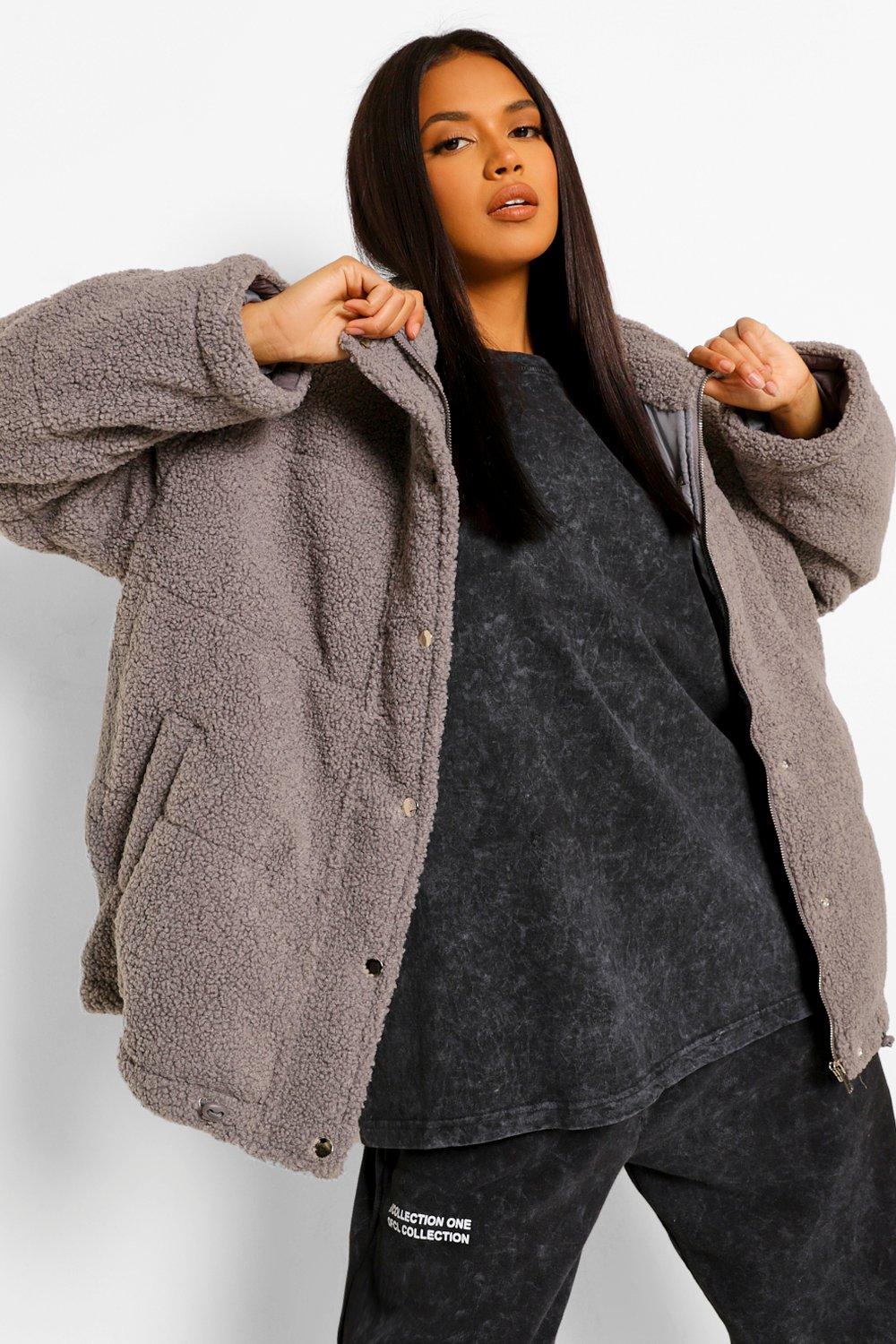 Teddy Faux Fur Mix Oversized Puffer Jacket boohoo DK