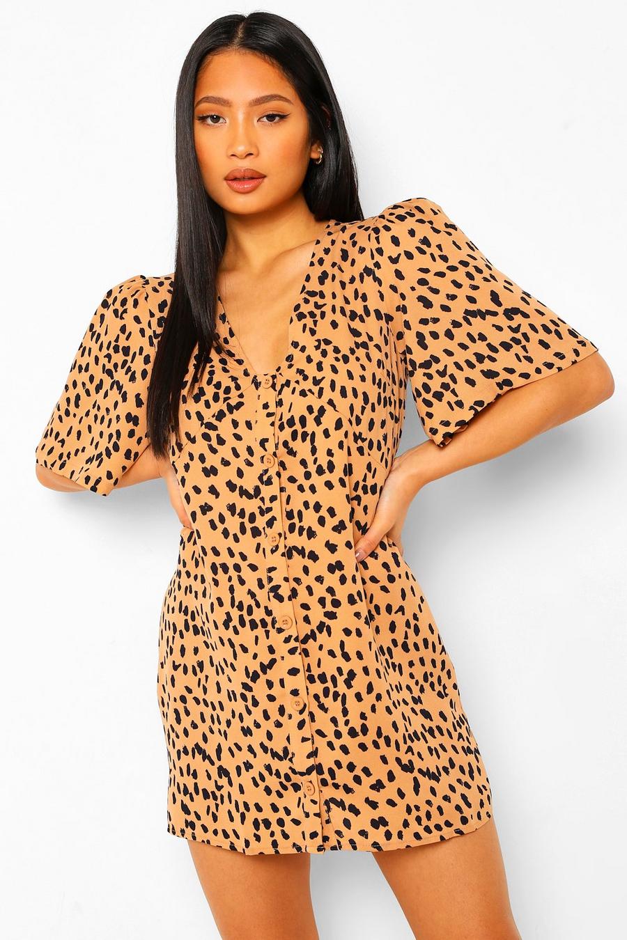 Natural Petite Leopard Print Button Shift Dress image number 1