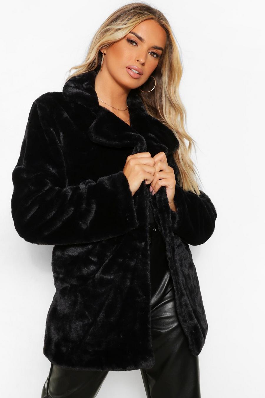 Black Collar Faux Fur Coat image number 1
